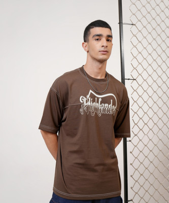 HIGHLANDER Printed Men Round Neck Brown T-Shirt