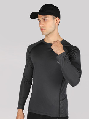CHKOKKO Solid Men Round Neck Grey T-Shirt