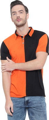 Tresna Trending Colorblock Men Polo Neck Orange T-Shirt