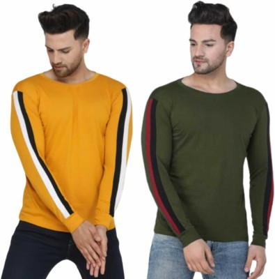 DAAWEAR OUTFITS Striped Men Round Neck Yellow, Green T-Shirt