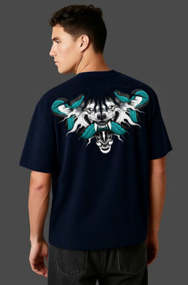 Dripghost Solid Men Round Neck Dark Blue T-Shirt