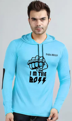 MOON IN Printed Men Hooded Neck Light Blue T-Shirt
