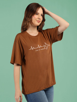 Mast & Harbour Printed Women Round Neck Brown T-Shirt