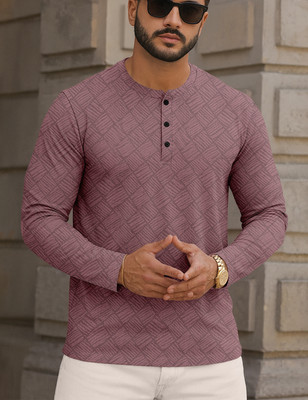 Force Solid Men Henley Neck Brown T-Shirt