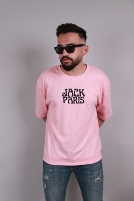 Jack Paris Typography Men Round Neck Pink T-Shirt
