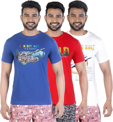 COLORS by Rupa Frontline Graphic Print Men Round Neck Dark Blue, Red, White T-Shirt