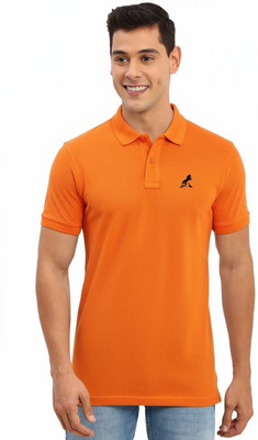 UPPERS Solid Men Polo Neck Orange T-Shirt