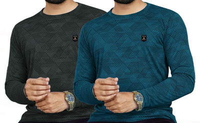 AVOLT Printed Men Round Neck Dark Green, Dark Blue T-Shirt
