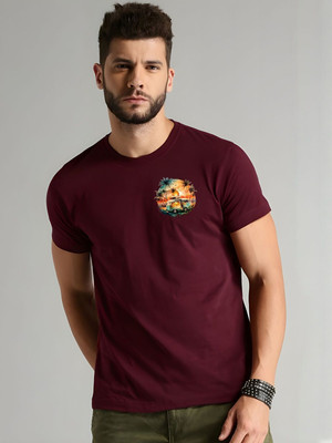 SZN Graphic Print Men Round Neck Maroon T-Shirt