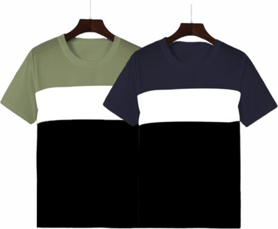 INKKR Colorblock Men Round Neck Multicolor T-Shirt