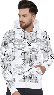 VOSIMO Graphic Print Men Zip Neck White T-Shirt