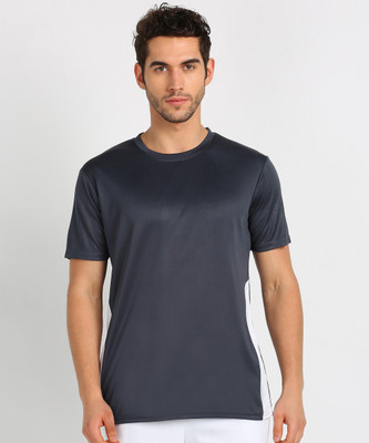 TQH Solid Men Round Neck Grey T-Shirt