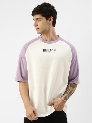 MANIAC Typography, Colorblock Men Round Neck Purple, White T-Shirt