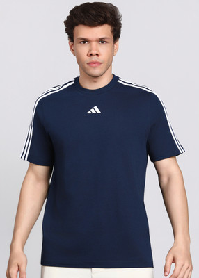 ADIDAS Solid Men Round Neck Blue T-Shirt