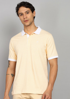 Raymond Printed Men Polo Neck Yellow T-Shirt