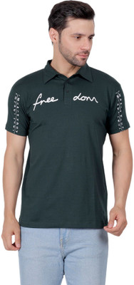 ZULX Printed Men Polo Neck Green T-Shirt