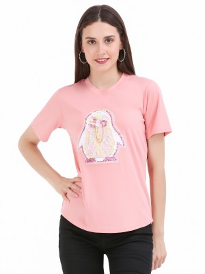 TJ CREATION Printed Women Round Neck Pink T-Shirt