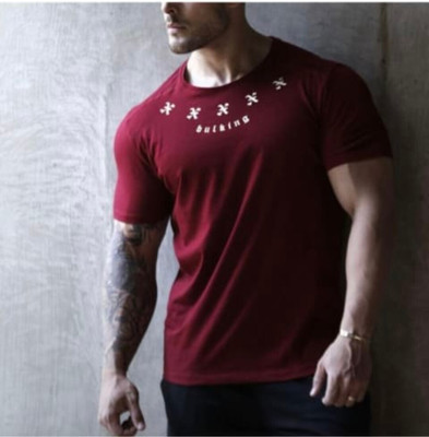 SPOWEARY Printed Men Round Neck Maroon T-Shirt