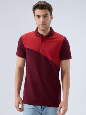 KILLER Colorblock Men Polo Neck Maroon T-Shirt