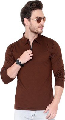 Jangoboy Solid Men Polo Neck Brown T-Shirt