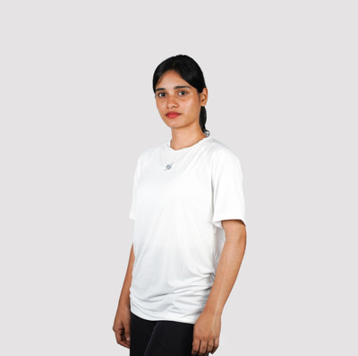 athgola. Solid Women Round Neck White T-Shirt