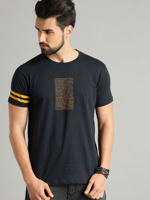 Roadster Printed Men Round Neck Blue T-Shirt