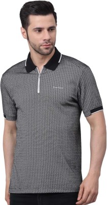 LOUIS STITCH Printed Men Polo Neck Black, Grey T-Shirt