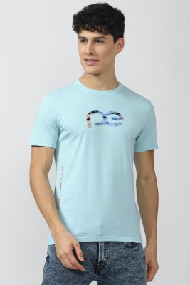 PETER ENGLAND Solid Men Round Neck Blue T-Shirt