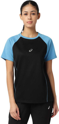 Asics Solid Women Round Neck Black T-Shirt