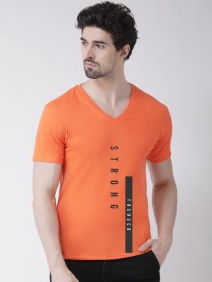 FRISKERS Printed Men V Neck Orange T-Shirt