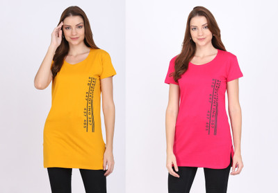 HOKKAI Printed Women Round Neck Yellow T-Shirt