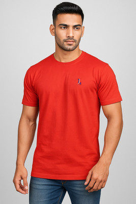 Jacob Louis Solid Men Round Neck Red T-Shirt