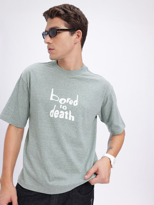 Glitchez Printed Men Round Neck Green T-Shirt