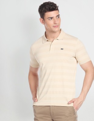 ARROW Striped Men Polo Neck Beige T-Shirt