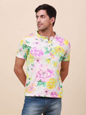 Estilocus Solid Men Mandarin Collar Multicolor T-Shirt