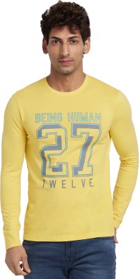 BEING HUMAN Typography Men Round Neck Yellow T-Shirt