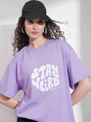 Xsware Typography Women Round Neck Purple T-Shirt
