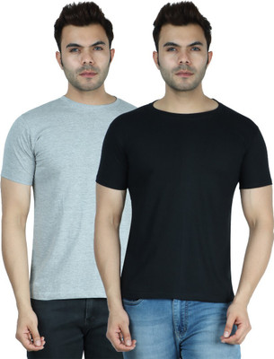 INDIZO Solid Men Round Neck Black, Grey T-Shirt