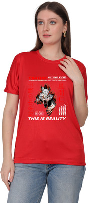 LIFE STYLE COMMERCE Graphic Print Women Round Neck Red T-Shirt
