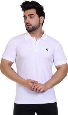 AZF Solid Men Polo Neck White T-Shirt