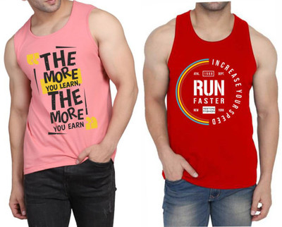 WOOSTRO Printed Men Scoop Neck Pink, Red T-Shirt