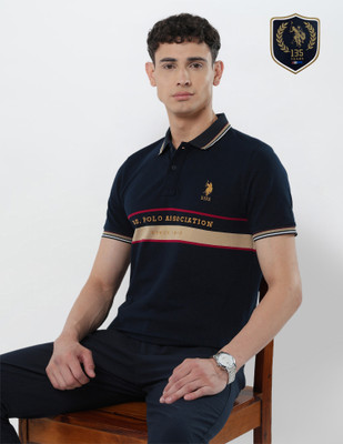 U.S. POLO ASSN. Printed Men Polo Neck Blue T-Shirt