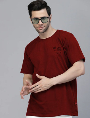 RIGO Typography Men Round Neck Red T-Shirt