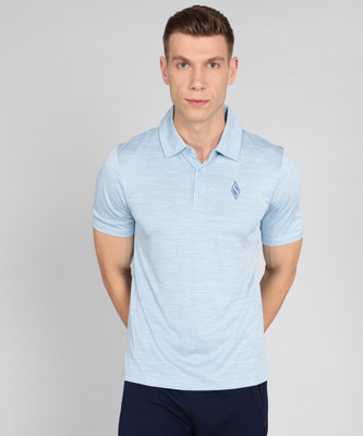 Skechers Self Design Men Polo Neck Blue T-Shirt