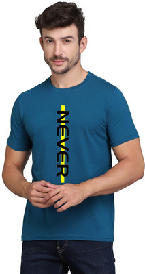 SLOWLORIS Printed, Typography Men Round Neck Dark Blue T-Shirt