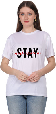 LIFE STYLE COMMERCE C Typography Women Round Neck White T-Shirt