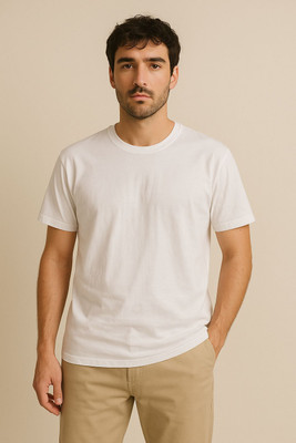 BAP STORE Solid Men Round Neck White T-Shirt