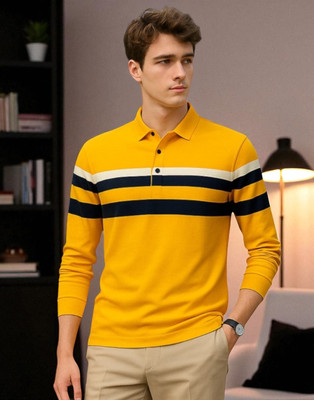 Teezler Colorblock Men Polo Neck Yellow T-Shirt