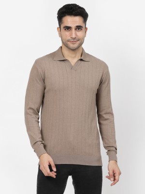 KALT Solid Men Polo Neck Brown T-Shirt