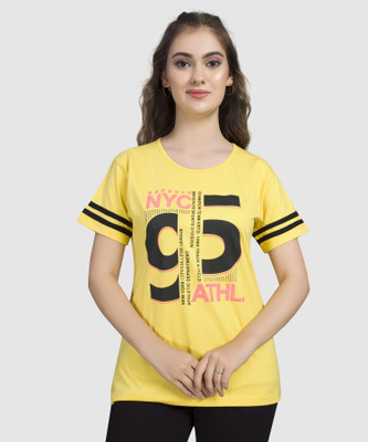 Monisha Plus Typography Women Round Neck Yellow T-Shirt